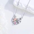 wholesale 925 Sterling Silver Pink Crystal Heart & Rose Gold Unicorn Head in Horseshoe Pendant Necklace for Women Girls Horse Lovers Gifts-0-1