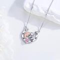wholesale 925 Sterling Silver Pink Crystal Heart & Rose Gold Unicorn Head in Horseshoe Pendant Necklace for Women Girls Horse Lovers Gifts-0-1