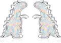 wholesale 925 Sterling Silver Dinosaur Shape White Opal Studs for Sensitive Ears-0-0