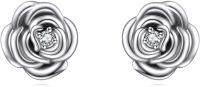 wholesale 925 Sterling Silver Flower Cubic Zirconia Stud Earrings for Women Girls  48x36mm-Rose