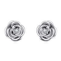 wholesale 925 Sterling Silver Flower Cubic Zirconia Stud Earrings for Women Girls  48x36mm-Rose