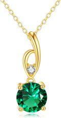 wholesale 14K Gold Round Cut Green Stone Necklace - Valentines Day Gifts for Her-0-0