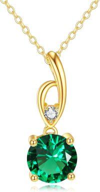 wholesale 14K Gold Round Cut Green Stone Necklace - Valentines Day Gifts for Her-7mm Emerald