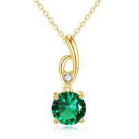wholesale 14k Green Crystal Pendant Necklace With Clear Stone-7mm Emerald