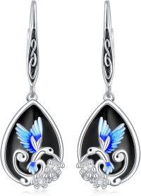 wholesale Sterling Silver Dragonfly Sunflower Hummingbird Sand Dollar Earrings for Women-Hummingbird