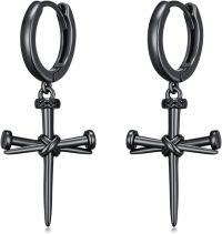 wholesale 925 Sterling Silver Black Cross Nail Hoop Earrings with Turquoise and Malachite for Men Women PUNK GOTHIC s 4cm Long-Crucifix