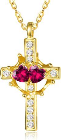 wholesale  Sterling Silver Birthstones Gold Cross Necklace for Women -07-07-Jul-Jul-07-07-Jul-Jul