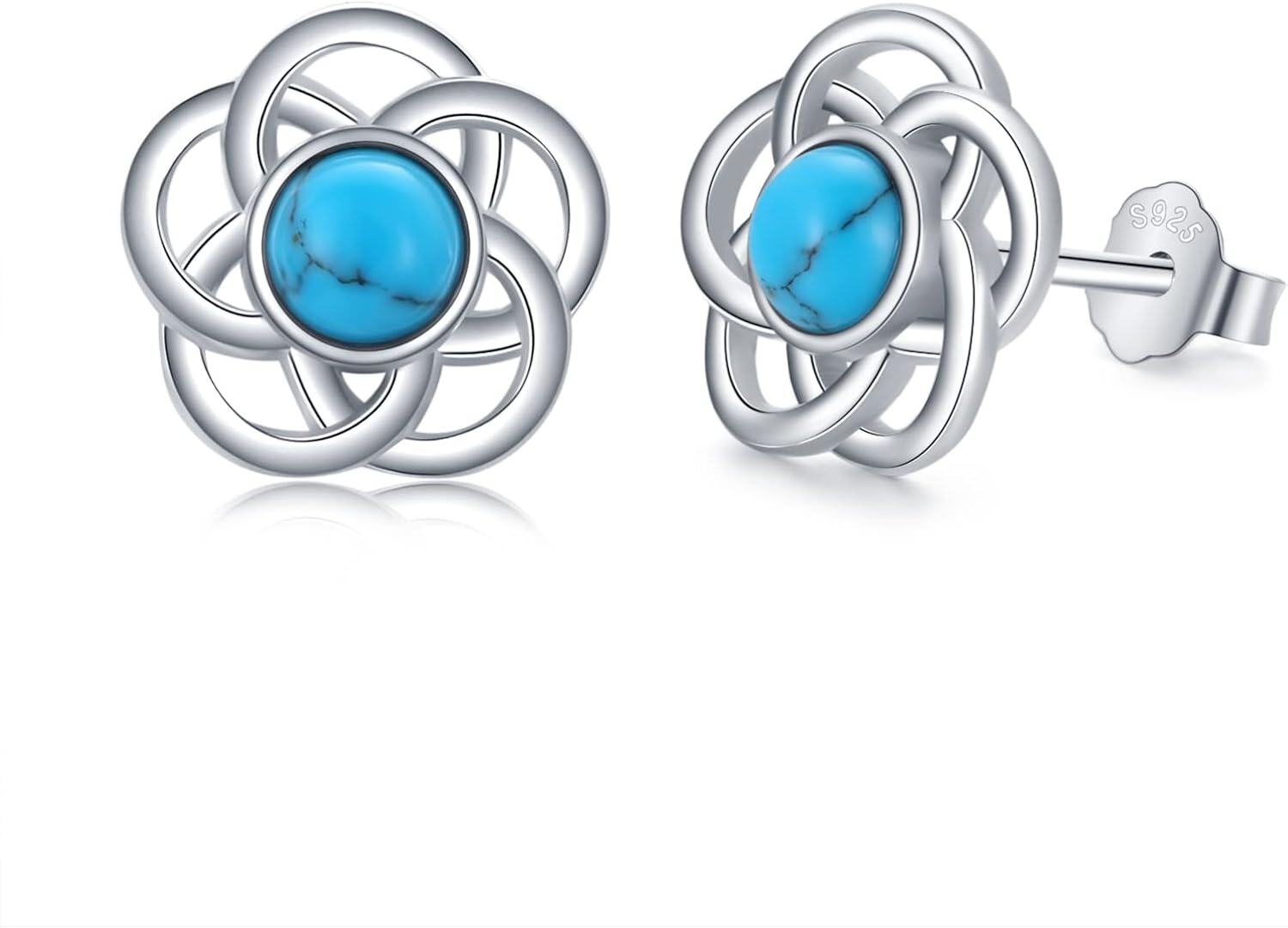  Sterling Silver Moonstone Turquoise Hypoallergenic Dangle Earrings -Celtic Knot-Turquoise