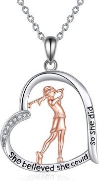 wholesale 925 Sterling Silver Heart-Shaped Golfer Pendant Necklace with She Believed She Could So She Did Inscription for Women's Sport Lovers-golf necklace