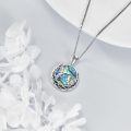 wholesale 925 Sterling Silver Round Abalone Shell Pendant with Flying Birds and Evil Eye Design for Women's Necklaces-0-4