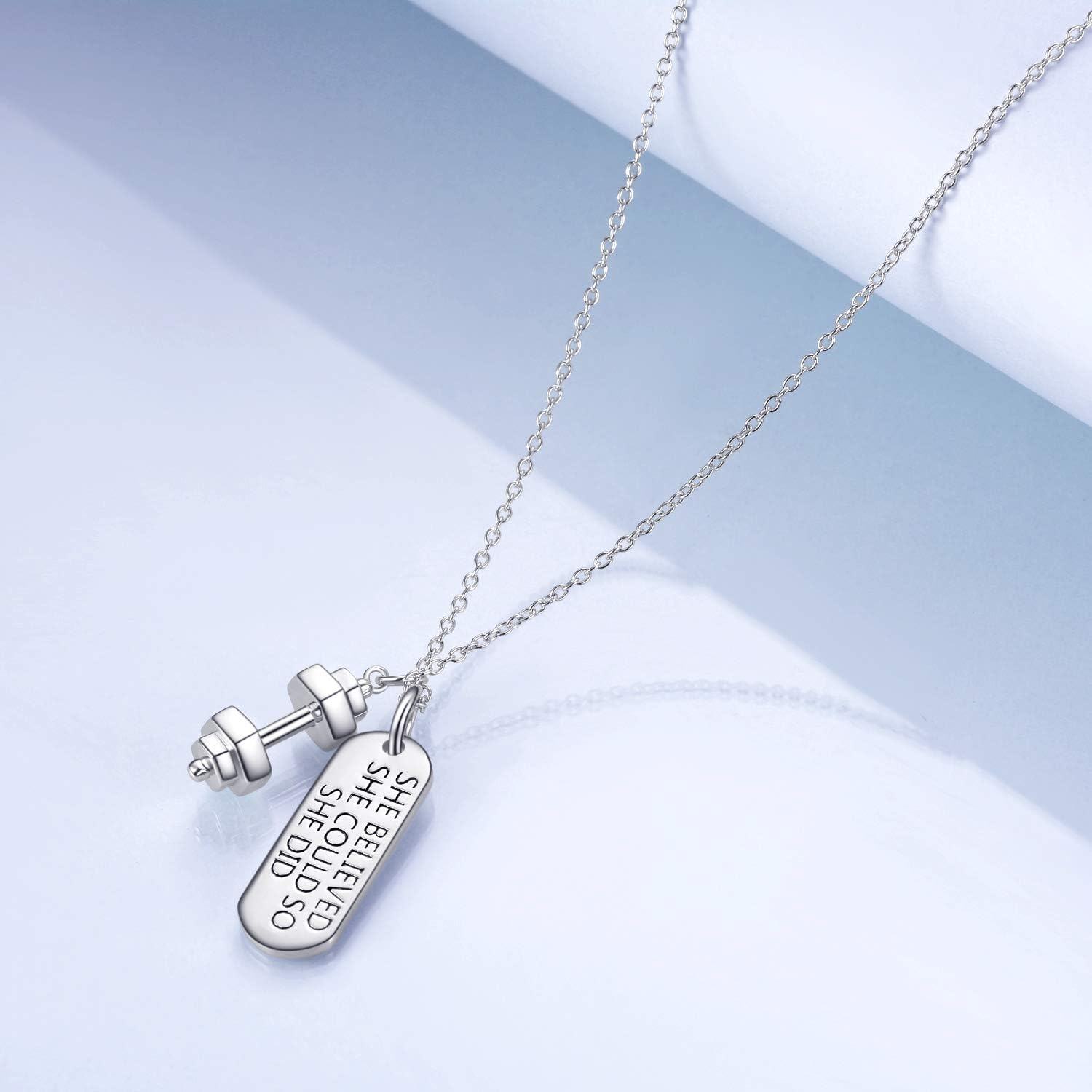 925 Sterling Silver She Believed Motivational Gym Jewelry - Inspirational Fitness Gift for Women-0-3