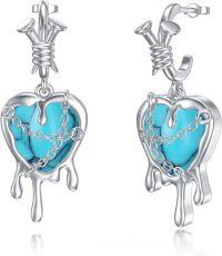 wholesale Sterling Silver Gothic Earrings with Black Onyx Red Agate Lapis Lazuli Turquoise Dangle Jewelry Gifts for Women-Turquoise