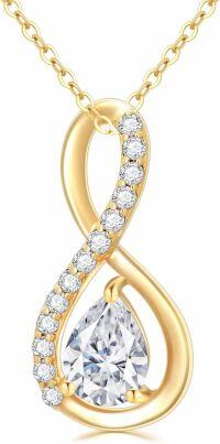wholesale 14K Gold Infinity Pendant with CZ Stones and Pear Cut Center Stone - 16 Chain-Yellow Gold