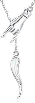 wholesale 925 Sterling Silver Hand & Cornicello Pendant Necklace - Good Luck Charm Jewelry-0-0