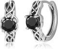 wholesale 925 Sterling Silver Black CZ Stone Norse Viking Celtic Knot Huggie Hoop Earrings 8mm Diameter-0-0