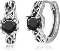 wholesale 925 Sterling Silver Black CZ Stone Norse Viking Celtic Knot Huggie Hoop Earrings 8mm Diameter-Silver Knot