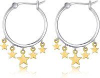 wholesale 925 Sterling Silver & Gold Plated Stars Charm Hoop Earrings for Women-Star Hoop Dangle Earrings