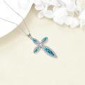 wholesale 925 Sterling Silver Turquoise Inlay Cross Pendant Necklace - Religious  for Women & Men-0-3