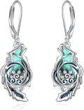 wholesale 925 Sterling Silver Green Abalone Shell Dragon Leverback Drop Earrings-0-0