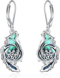 wholesale 925 Sterling Silver Green Abalone Shell Dragon Leverback Drop Earrings-wolf