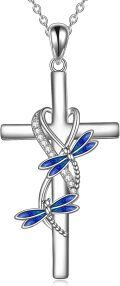 wholesale 925 Sterling Silver Dragonfly Cross Pendant Necklaces for Women Gift Ideas-0-0