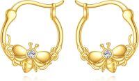 wholesale 10K Gold Bee Design Hoop Earrings with Cubic Zirconia - Fashionable Gift for Her-Bee earrings