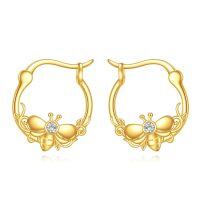 wholesale 10k Gold Bee Hoop Earrings Wholesale With Crystal-Bee earrings