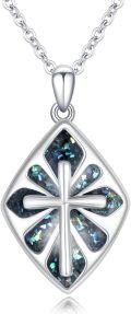 wholesale 925 Sterling Silver Abalone Shell & Malachite Stone Inlay Cubic Zirconia Cut Cross Pendant Necklaces for Women and Girls s 45cm Chain Length (Silver)-0-0