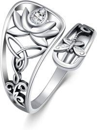 wholesale Sterling Silver Sun Moon Bee Celtic Tree Life Lotus Spoon Adjustable Open Ring Unisex Gift-Lotus-1-Customized-Lotus-1-Customized
