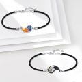 wholesale 925 Sterling Silver Sun Moon Yin Yang Matching Couple Black Leather Bracelets Set-0-1