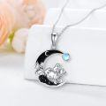 wholesale 925 Sterling Silver Moon Bear Family Necklace with Black Onyx and Blue Topaz Gemstone Pendant for Women Girls Gifts 48cm Chain Length-0-3