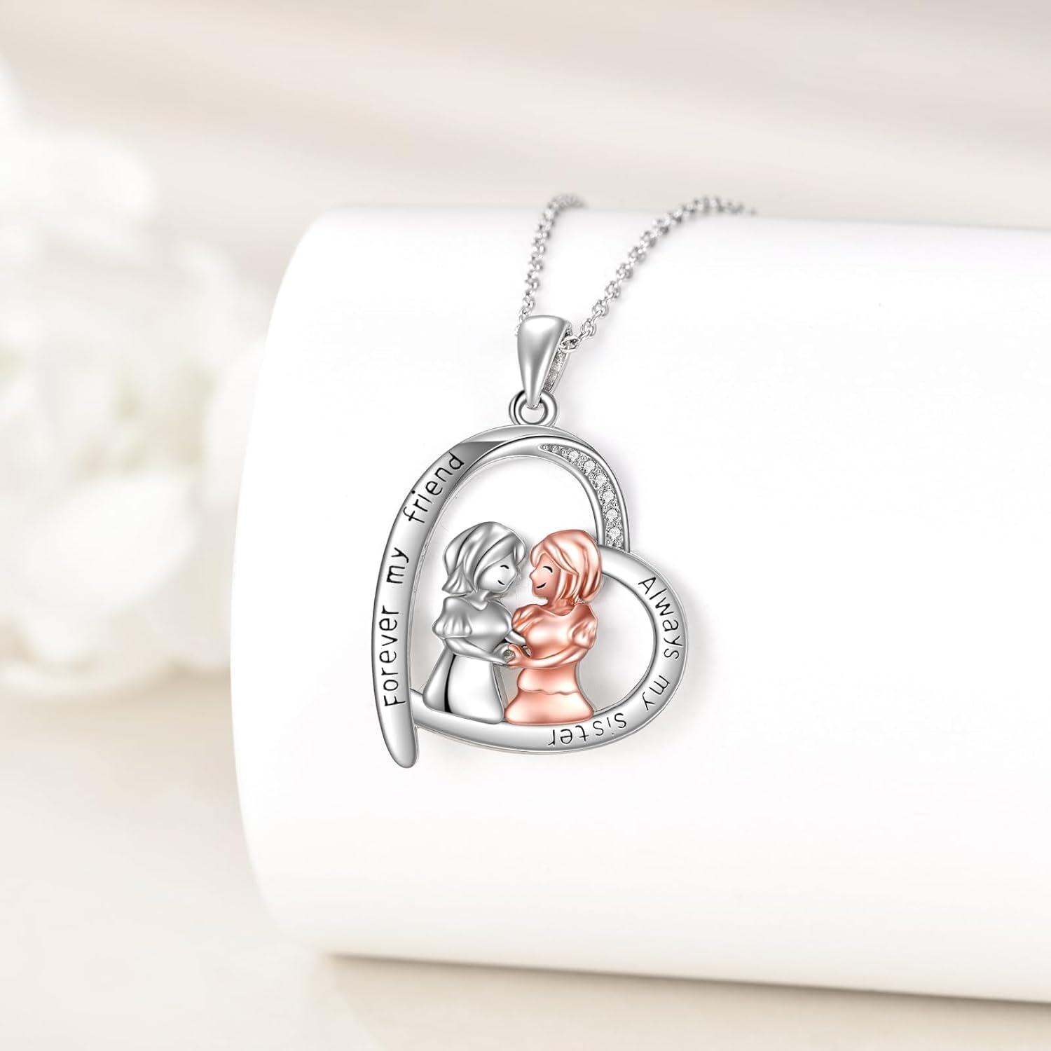 Sterling Silver Heart Pendant Necklace Sister Gift for Women Girls-0-4