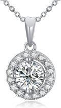 wholesale White Gold Plated 925 Sterling Silver Moissanite 1ct D Color Round Halo Pendant Necklace - 18+2 Chain-0-0