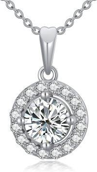 wholesale White Gold Plated 925 Sterling Silver Moissanite 1ct D Color Round Halo Pendant Necklace - 18+2 Chain-Style 2