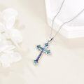 wholesale 925 Sterling Silver Celtic Knot Cross with Blue and Green Enamel Pendants for Women Girls s Chain Length: 46cm (18)-0-5