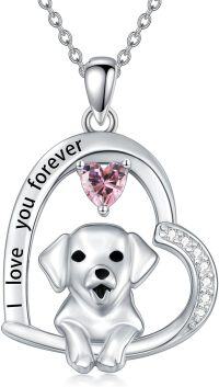 wholesale 925 Sterling Silver Birthstone Dog Heart Necklace Puppy Gift for Women-October(Pink Tourmaline)