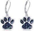 wholesale 925 Sterling Silver Blue Crystal Paw Print Drop Dangle Earrings for Women Girls Animal Lover Gifts-0-0
