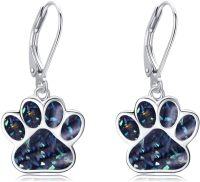 wholesale 925 Sterling Silver Blue Crystal Paw Print Drop Dangle Earrings for Women Girls Animal Lover Gifts-Abalone Shell