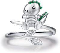 wholesale 925 Sterling Silver Nickel-Free Dinosaur Ring for Women, Lead-Free Hypoallergenic Adjustable Size 7-9, Cute Dino Jewelry Gift-Silver-Raptor