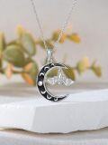 wholesale 925 Sterling Silver Bat Crescent Moon Necklace Pendant Jewelry for Women Girls Gifts 48cm Chain Length-0-3