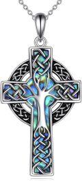 wholesale 925 Sterling Silver Celtic Cross Necklace with Abalone Shell Inlay Religious Pendant Christian  for Women Men-0-0