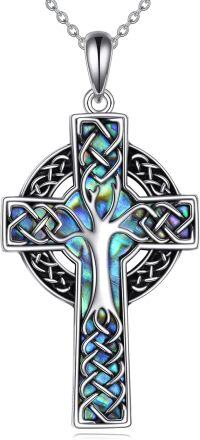 wholesale 925 Sterling Silver Celtic Cross Necklace with Abalone Shell Inlay Religious Pendant Christian  for Women Men-B. Tree of Life