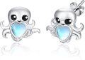 wholesale 925 Sterling Silver Heart-Shaped Octopus Moonstone Stud Earrings for Women - Hypoallergenic Gift Idea-0-0