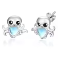 wholesale 925 Sterling Silver Heart-Shaped Octopus Moonstone Stud Earrings Wholesale for Women - Hypoallergenic Gift Idea-0-0