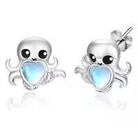 wholesale 925 Sterling Silver Heart-Shaped Octopus Moonstone Stud Earrings Wholesale for Women - Hypoallergenic Gift Idea-Octopus