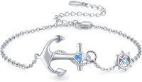 wholesale 925 Sterling Silver Metal Adjustable Nautical Anchor Charm Bracelet with Blue Crystal and Ship Wheel Pendant for Women-A-Anchor Bracelets