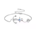 wholesale 925 Sterling Silver Metal Adjustable Nautical Anchor Charm Bracelet with Blue Crystal and Ship Wheel Pendant for Women-0-0