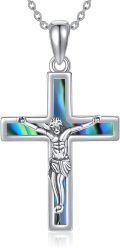 wholesale 925 Sterling Silver Rainbow Abalone Shell Inlay Crucifix Pendant Necklace for Men & Women-0-0