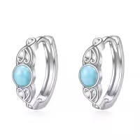 wholesale 925 Sterling Silver Blue Larimar Huggie Hoop Earrings with Intricate Design-Larimar Hoop Earrings