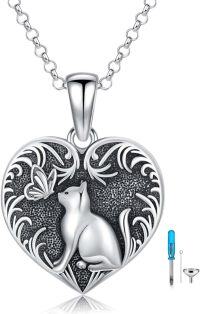 wholesale 925 Sterling Silver Cat Heart Butterfly Cremation Urn Necklace for Ashes Keepsake Jewelry-Cat